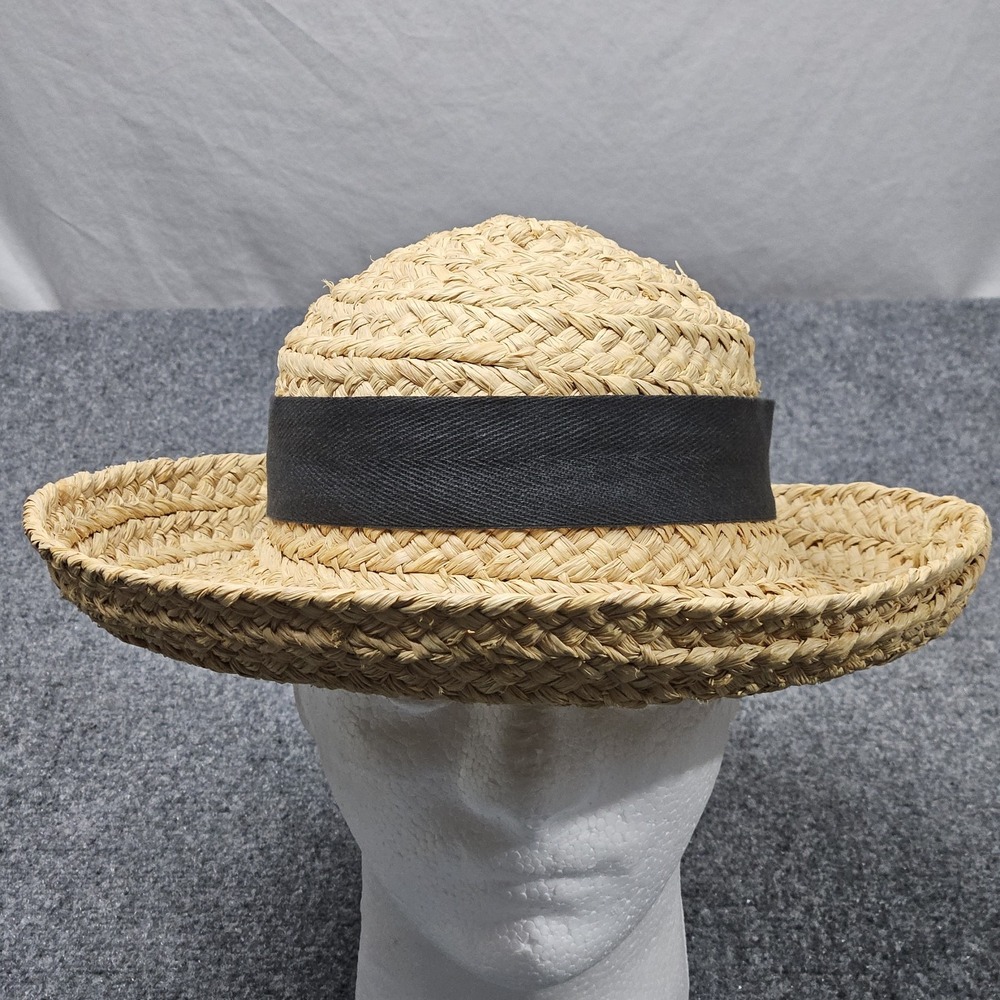 Helen Kaminski Straw Hat Tan Woven Raffia Wide Brim Classic Coastal Summer - Picture 1 of 7